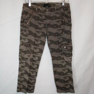 Sanctuary Camo Cargo Pants Womens 26 Olive Green Cropped Casual Cotton AA04